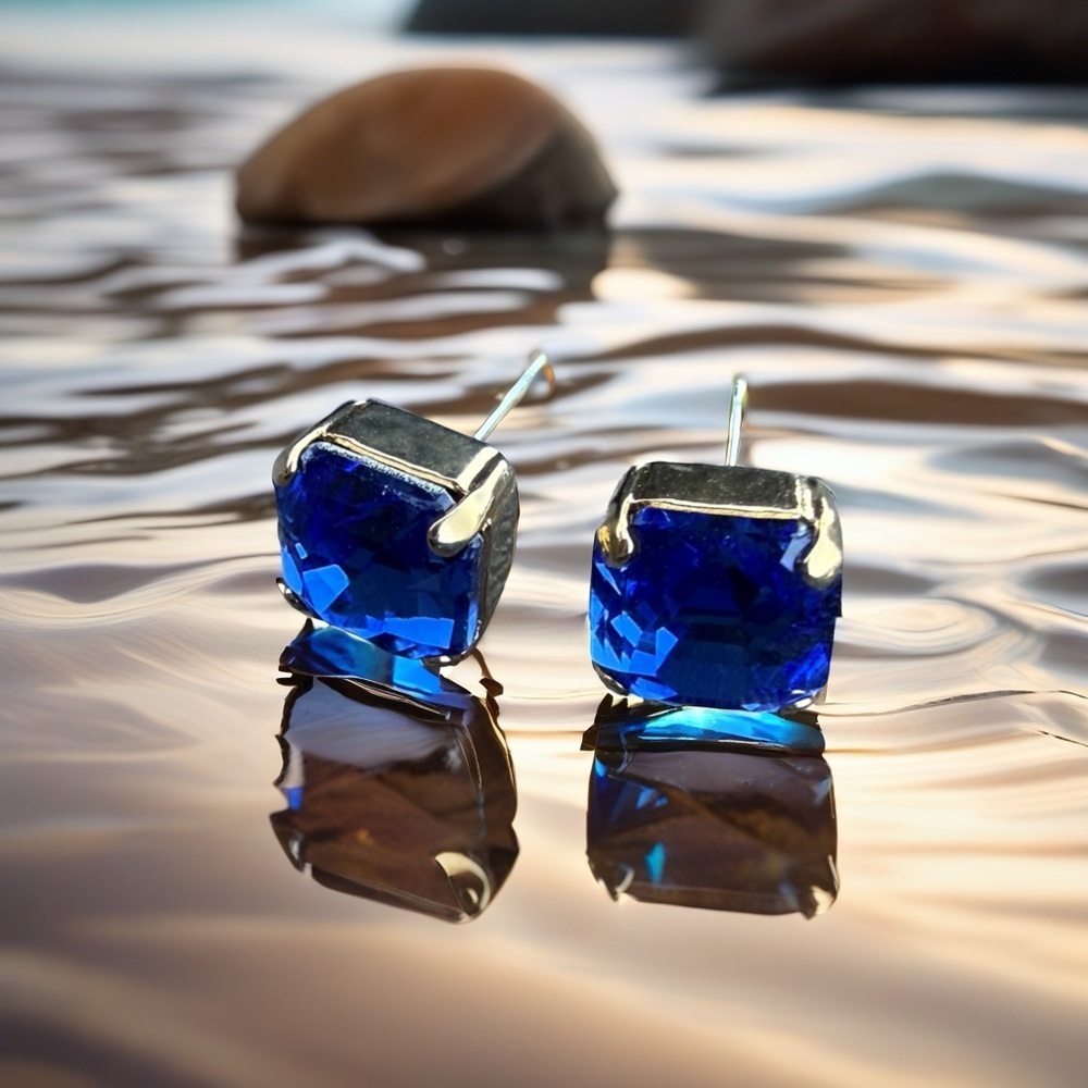 Sapphire Blue Crystal Stud Earrings - Picture 3 of 5